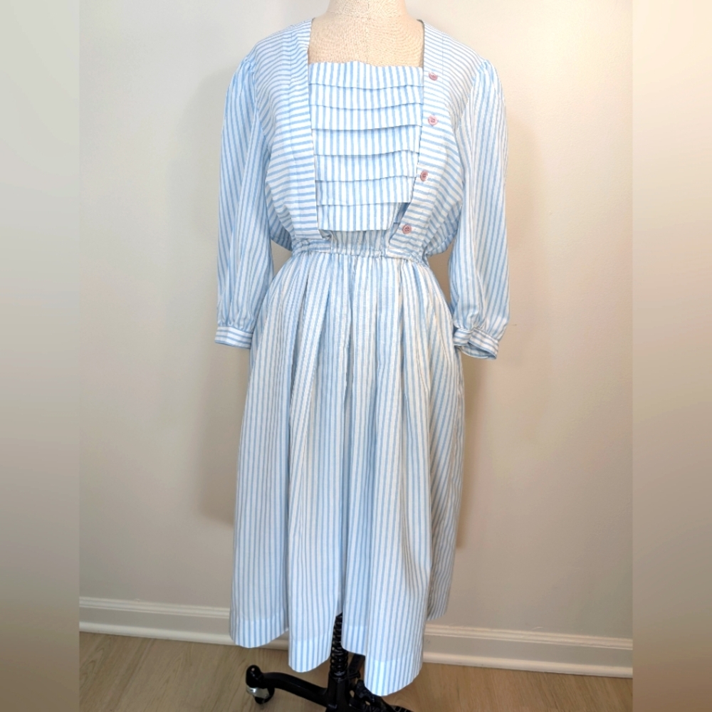 Vintage John Roberts cotton blend striped, modest, coquette maxi dress  12. - Picture 7 of 14